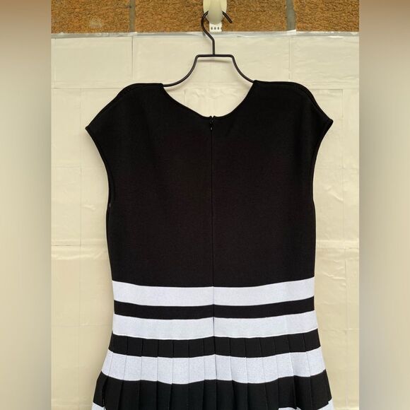 CAROLINA HERRERA Striped Cap-sleeve Pleated Dress size large - Picture 13 of 17
